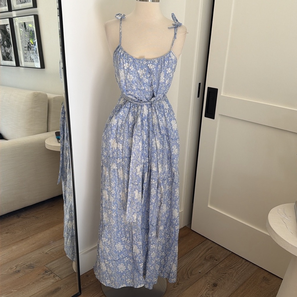 Light Blue Floral Tie-Shoulder Marea Maxi Dress